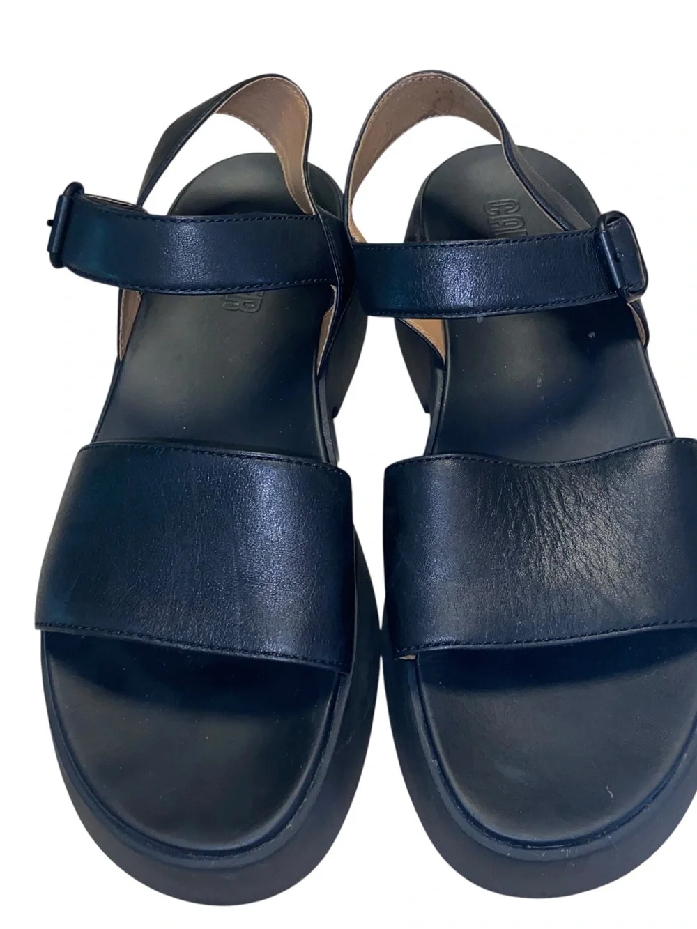 Camper shoes Womens Size 41 Black Platform Sandals Buckle Strap Leather Tasha